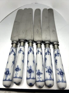 RAR Vintage Set 6 Royal Copenhagen blau geriffelt 10" Abendessen Butter Mittagessen Messer SCHÖN! - Bild 1 von 5