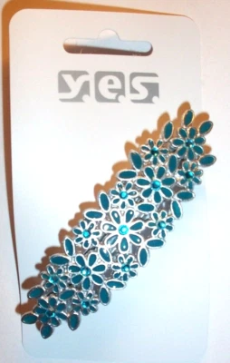 Edle Haarspange Blau / Strass Steine / Patentspange Blumen Haarklammer SOLIDA