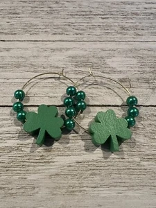 St. Patrick's Day Earrings Beaded Earrings Shamrock Earrings - Picture 1 of 2