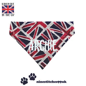 Personalised Dog Bandana Slide on Collar Neckerchief Union jack handmade - Picture 1 of 11