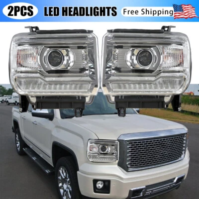 Пара белых/прозрачных светодиодных фар в оригинальном стиле для 2014–2018 GMC Sierra 1500 2500 3500 - Изображение 1 из 4