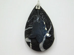 Colgante de gota lagrimal de piedra de ónix ágata floral grande tallado - Imagen 1 de 12