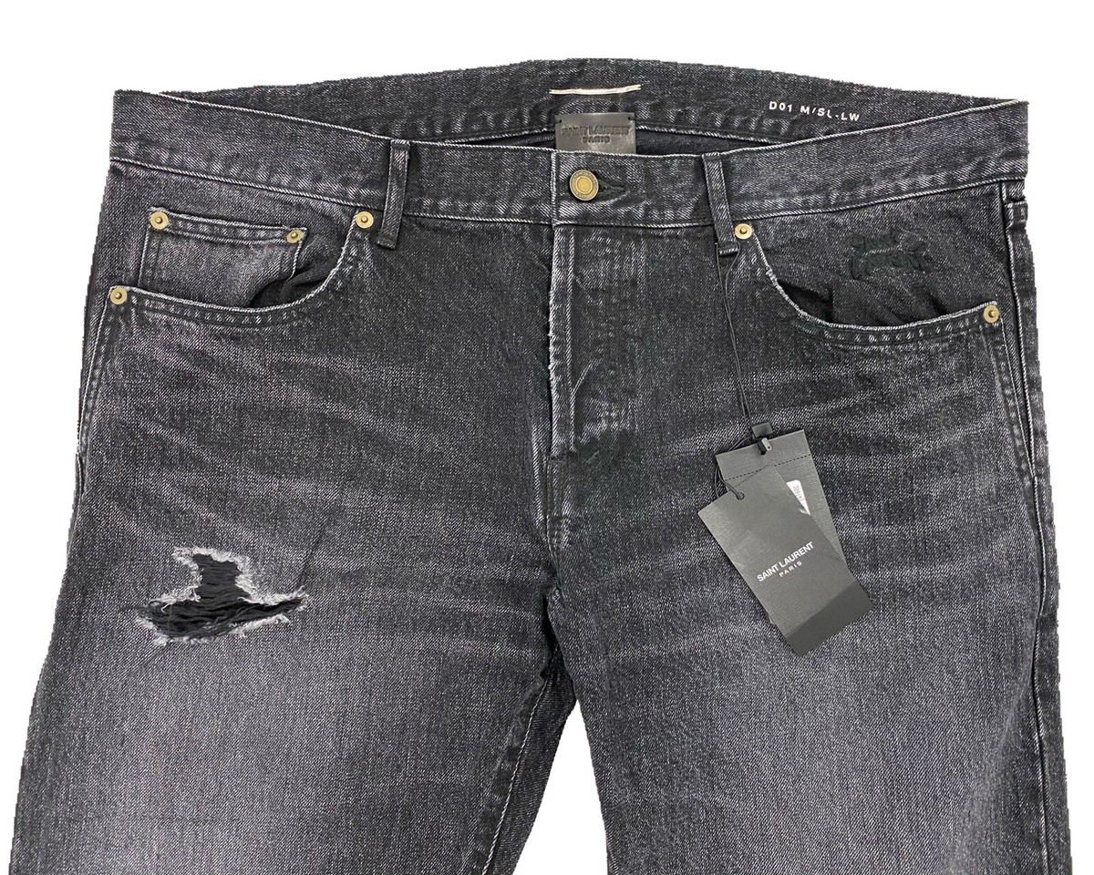 $ SAINT LAURENT JEANS ダークグレー W32ストレートデニム SAINT LAURENT D13 YSL Pants Dark Bleach Black jeans Denim