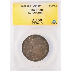 1821 Capped Bust Half Dollar AU 50 Details ANACS Silver 50c SKU:I12058 - Picture 1 of 4