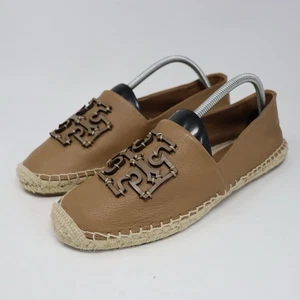 Tory Burch Leather Ines Espadrille Flat Tan Slip On Loafers Flats Logo 10.5 - Picture 1 of 6