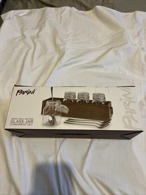 Parini Grill Master Glass Jar Condiment Set With Wood Box and Spoons New in Box - Image 1 of 2