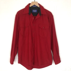 VTG PENDLETON Outdoorsman Virgin Wool Shirt Men's Sz M Red Long Sleeve USA Made - Picture 1 of 10