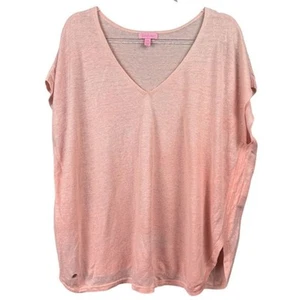 Lilly Pulitzer Damen Rosa V-Ausschnitt Leinen Top Gr. L Kurzarm Freizeit Oberteil - Bild 1 von 10
