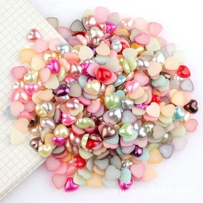1000 Mixed Color Acrylic Half Pearl FlatBack Heart Bead 6X6mm Scrapbook Craft - Image 1 of 4