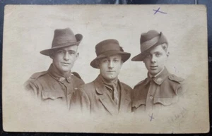 WWI Australia Anzac soldiers DETAIL family? studio photo postcard Gilly Belgium - Picture 1 of 5