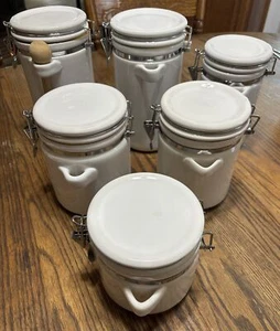 (6) Mixed Matched White Ceramic Kitchen Canisters - Picture 1 of 9