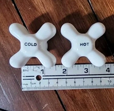 Porcelain HOT/ COLD Cross Bath/Sink Knobs Faucet Handle White Plumbing Replace - Image 1 of 4