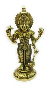 Messing Lord Vishnu Dekorativ Idol Statue für Heim Büro Antiker Abschluss - Bild 1 von 3