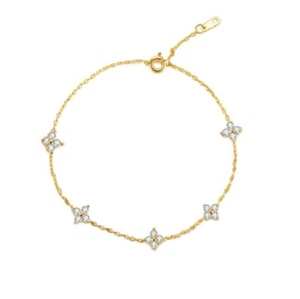 Damenarmband 14 Karat Gold Rundschliff Kleeblatt Diamant auf Silber - Bild 1 von 5