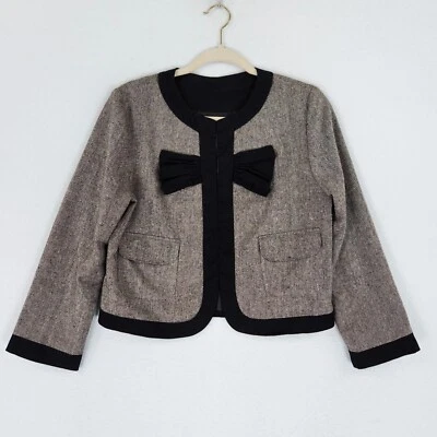 Chaqueta con lazo y flecha para mujer 2 marrón negro tweed blazer mezcla de lana carrera clásica Foto 1 de 4