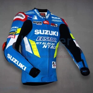 Suzuki Motorbike Cowhide Leather Motorcycle Sports Racing Biker Leather Jacket - Picture 1 of 6