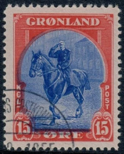 GROENLANDIA. 1945. Christian X a caballo. 15 Øre. VF usado (PK2646) - Imagen 1 de 1