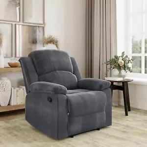 Plush Manual Recliner Pillow Back Padded Arm Chair Soft Microfiber Lounger Seat - Picture 1 of 24