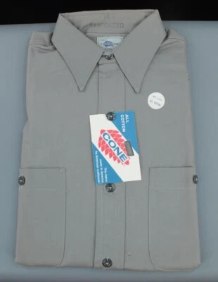 Men's 1960s NOS Grey Cone Mills Work Shirt Small 60s Vtg Deadstock Long Sleeve - Image 1 of 4