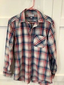 Americsn Apparel Shirt Men’s Size Small Red Blue White Plaid Pocket long Sleeve - Picture 1 of 4