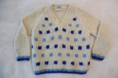 Винтажный свитер ручной работы женщин M пушистый шерсти V шеи Италии гранж 60-х 50-х VLV - Изображение 1 из 4