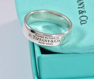 Size 7.5 Please Return To Tiffany & Co Diamond Silver 6mm Narrow Signet Ring Box - Picture 1 of 6