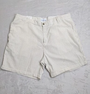 Neu mit Etikett Saddlebred Herrenshorts Größe 42" ~ beige gestreift Seersucker Baumwolle Komfort flexibel - Bild 1 von 5