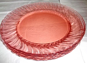 Vtg Set of 4 France Arcoroc Rosaline Pink Swirl Depression Glass luncheon Plates - Picture 1 of 14