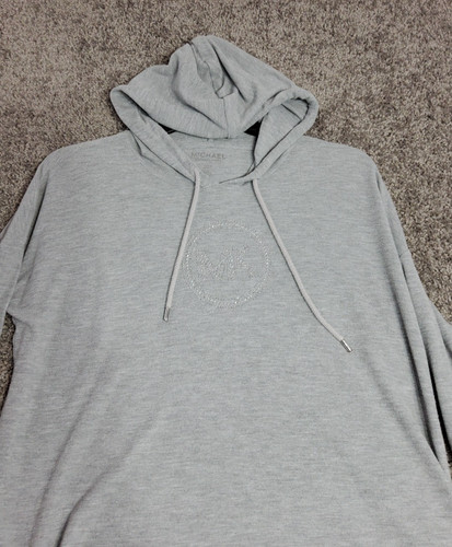 Michael Kors camicia felpa leggera waffle maglia borchie logo top donna LG grigio