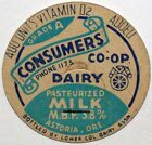 Vintage Milk Bottle Cap Consumers Coop Dairy Pasteurized Milk Astoria Oregon