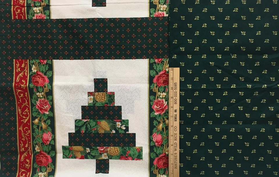 Fabric 6 Squares Pillows Christmas Tree Design & Hunger Green w/ Holly Backing - Image 1 of 4