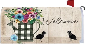 Welcome Flower Watering Can Crow Magnetic Mailbox Cover - Picture 1 of 1