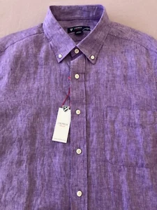 Camicia Uomo DANIEL CREMIEUX Viola Lino Manica Corta S/S L Large Nuova con etichette NUOVA - Foto 1 di 7