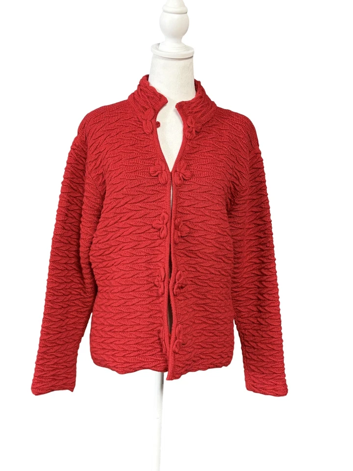 Suéter Norm Thompson Mujer Grande Rojo 100% Alpaca Cárdigan Cierre Rana Tejido Foto 1 de 4