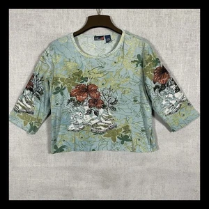 Phool Damen Oberteil XL blau Blumen Grafik Print 3/4 Arm Freizeitshirt - Bild 1 von 13