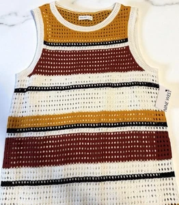 Nine West Women's Crochet Dress White Brown Striped Sleeveless Cotton Size XL - Bild 1 von 8