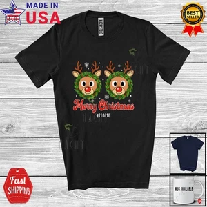 Custom Name Merry Christmas; Sarcastic X-mas Naughty Reindeer Boobs Fake T-Shirt - Picture 1 of 7