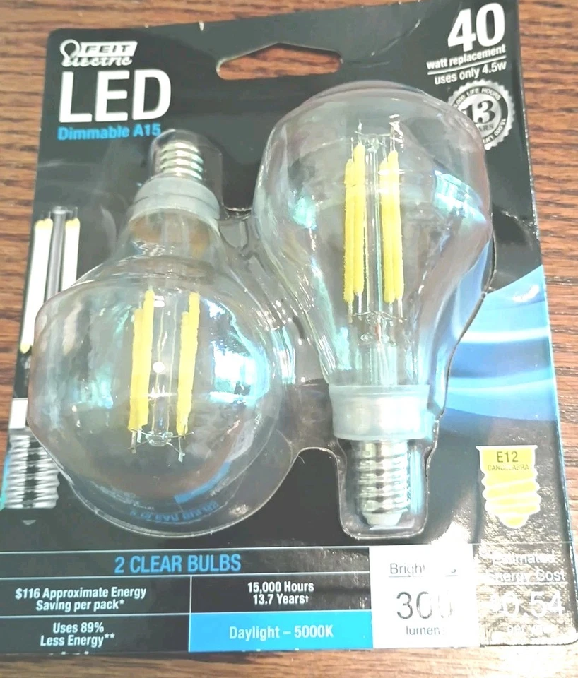  Lot Feit BPA1540C/850/LED 4.5W A15 Filament LED Bulb E12 5000K 120V 12 Bulbs - Image 1 of 4