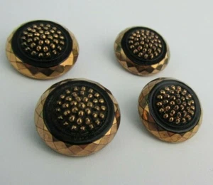 Set of 4 Matching Vintage Black & Gold Luster Glass Buttons 3/4" Self Shank - Picture 1 of 7