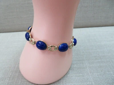 Brazalete Brazalete Eslabón Cabujón Lapislázuli Natural 14k 7 1/8" 12,67 Gramos Foto 1 de 4