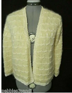 Vintage Angora Cardigan Sweatercoat M Ivory Open front Couture sewing - Picture 1 of 7