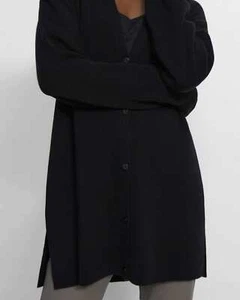 $415 NWT THEORY SzM LONG LENGHT SIDE SLITS CARDIGAN CASHMERE SWEATER BLACK - Picture 1 of 10