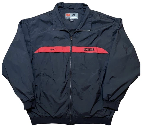 Vintage Nike Team Georgia Bulldogs Full Zip Black Windbreaker Jacket Coat Sz XL Cover