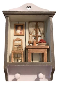 Vtg Diorama Shadow Box Wall Art Cat Window Hooks Distressed Look Room Decor - Picture 1 of 6