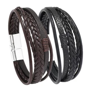 Pulsera brazalete brazalete de cuero trenzado de moda punk multicapa para hombre - Imagen 1 de 7