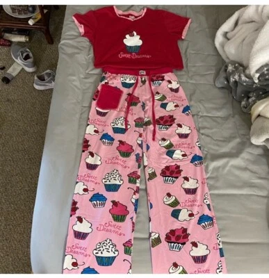 Lazy One Sweet Dreams Cupcake Print Pink/red Cotton Pajama Set Pajamas Small - Image 1 of 4