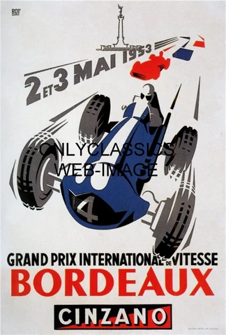 1953 GRAND PRIX BORDEAUX AUTO RACING 11x17 POSTER CINZANO INDY CAR FORMULA ONE Cover
