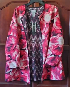 Catherine’s Jacket Women’s Size OX 14/16W Reverse Floral & Chevron Long Sleeve - Picture 1 of 8