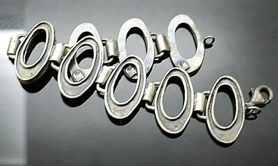 PULSERA DE PLATA ESTERLINA MODERNISTA DISEÑO ABIERTO VINTAGE FIRMADA POR EL DISEÑADOR KJ 7,5" Foto 1 de 3