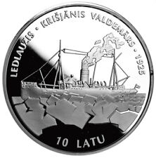 LATVIA 10 Latu 1998 Silver Proof 'Icebreaker Krisjanis Valdemars' Free Shipping